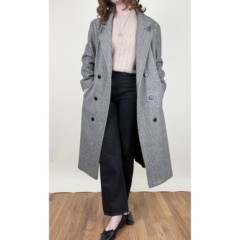 Vintage Long Oversized Wool Peacoat Overcoat Pea Coat Fall Winter Luxury Jacket - Picture 7 of 12